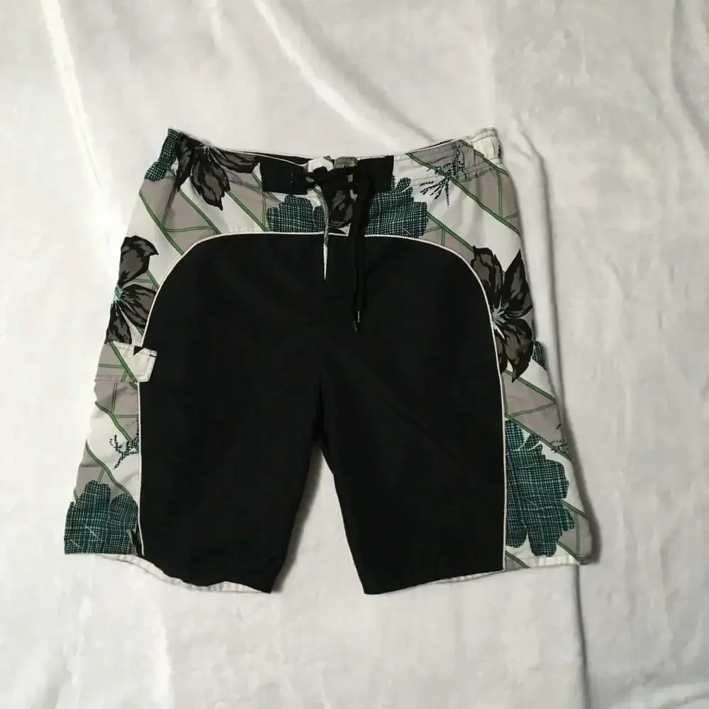 Tru Cal Tropical Floral Board Shorts Black Teal